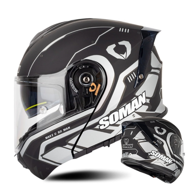 SOMAN Racing Motorcycle Double Lens Riding Safety Helmet, Size: L(Prince Charle Silver Gray) - free shipping - PMC TechLife - Order now!