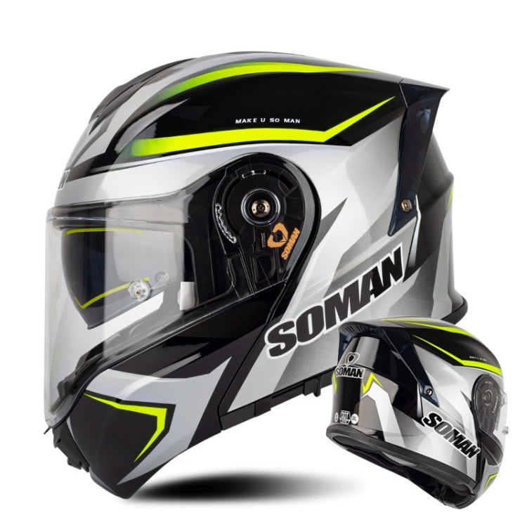 SOMAN Racing Motorcycle Double Lens Riding Safety Helmet, Size: L(Silver Gray Yellow Vision) - free shipping - PMC TechLife - Order now!