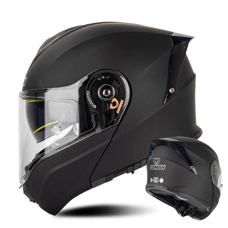SOMAN Racing Motorcycle Double Lens Riding Safety Helmet, Size: L(Matt Black) - free shipping - PMC TechLife - Order now!