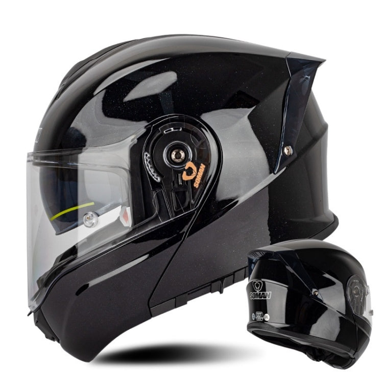 SOMAN Racing Motorcycle Double Lens Riding Safety Helmet, Size: L(Bright Black) - free shipping - PMC TechLife - Order now!