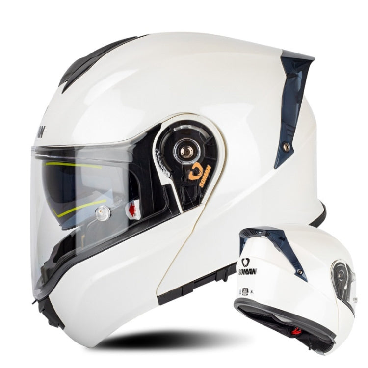 SOMAN Racing Motorcycle Double Lens Riding Safety Helmet, Size: L(Pearl White) - free shipping - PMC TechLife - Order now!