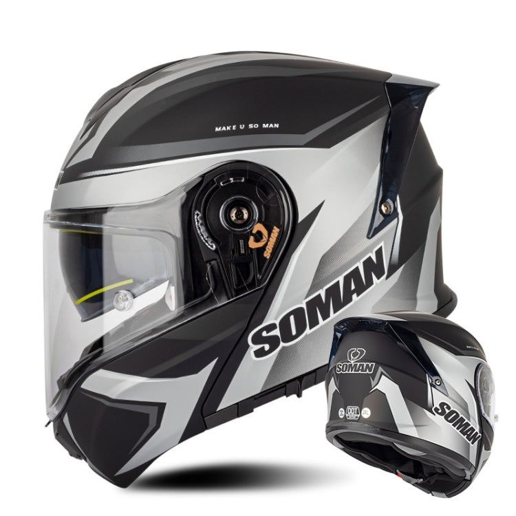 SOMAN Racing Motorcycle Double Lens Riding Safety Helmet, Size: XXL(Silver Gray Black Vision) - free shipping - PMC TechLife - Order now!