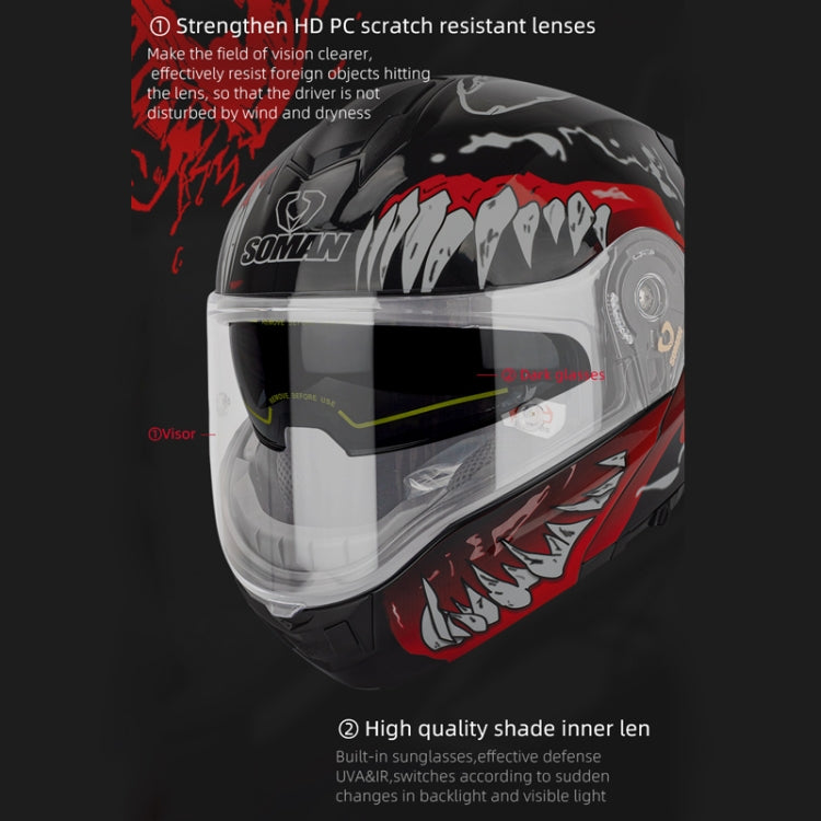 SOMAN Racing Motorcycle Double Lens Riding Safety Helmet, Size: L(Silver Gray Yellow Vision) - free shipping - PMC TechLife - Order now!