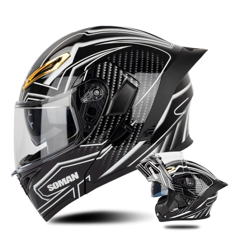 SOMAN Motorcycle Dual Lens Riding Peel-Off Full Coverage Helmet, Size: S(Bright Black White) - free shipping - PMC TechLife - Order now!