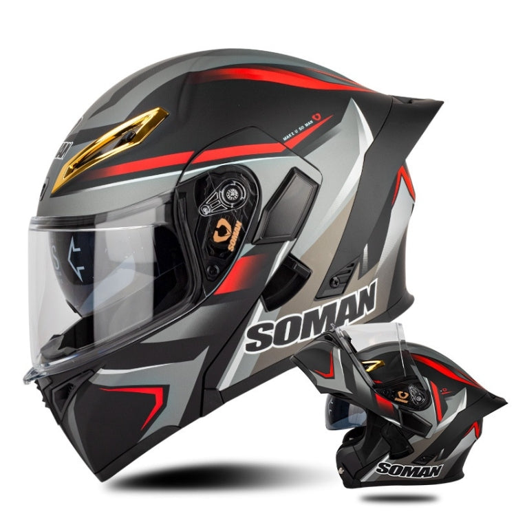 SOMAN Motorcycle Dual Lens Riding Peel-Off Full Coverage Helmet, Size: S(Red Gray Vision) - free shipping - PMC TechLife - Order now!