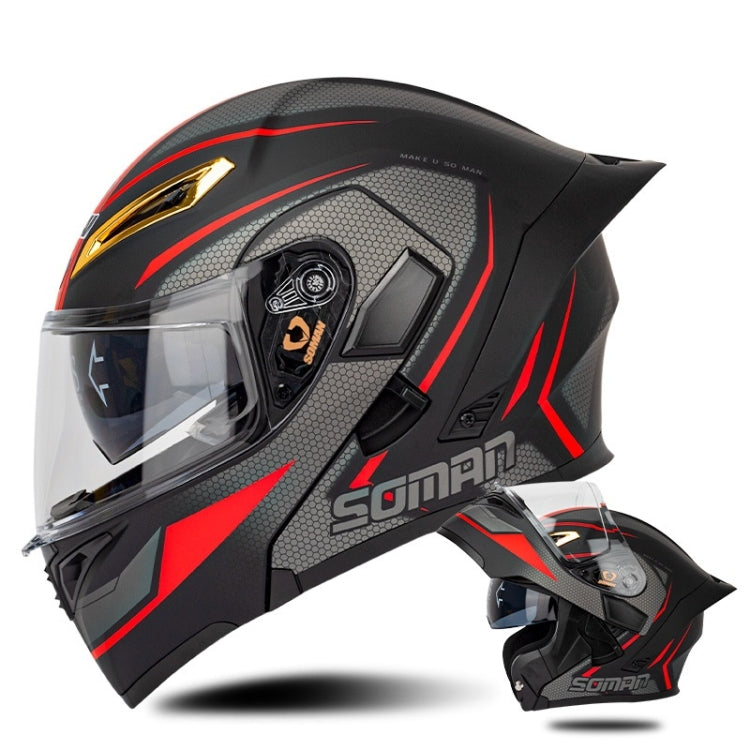 SOMAN Motorcycle Dual Lens Riding Peel-Off Full Coverage Helmet, Size: M(Black Red Track) - free shipping - PMC TechLife - Order now!