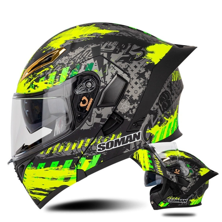 SOMAN Motorcycle Dual Lens Riding Peel-Off Full Coverage Helmet, Size: M(Black Fluorescent Yellow Spark) - free shipping - PMC TechLife - Order now!