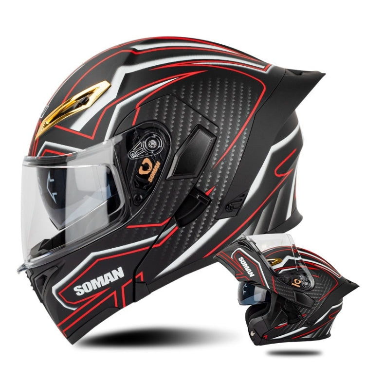 SOMAN Motorcycle Dual Lens Riding Peel-Off Full Coverage Helmet, Size: L(Matt Black Red) - free shipping - PMC TechLife - Order now!