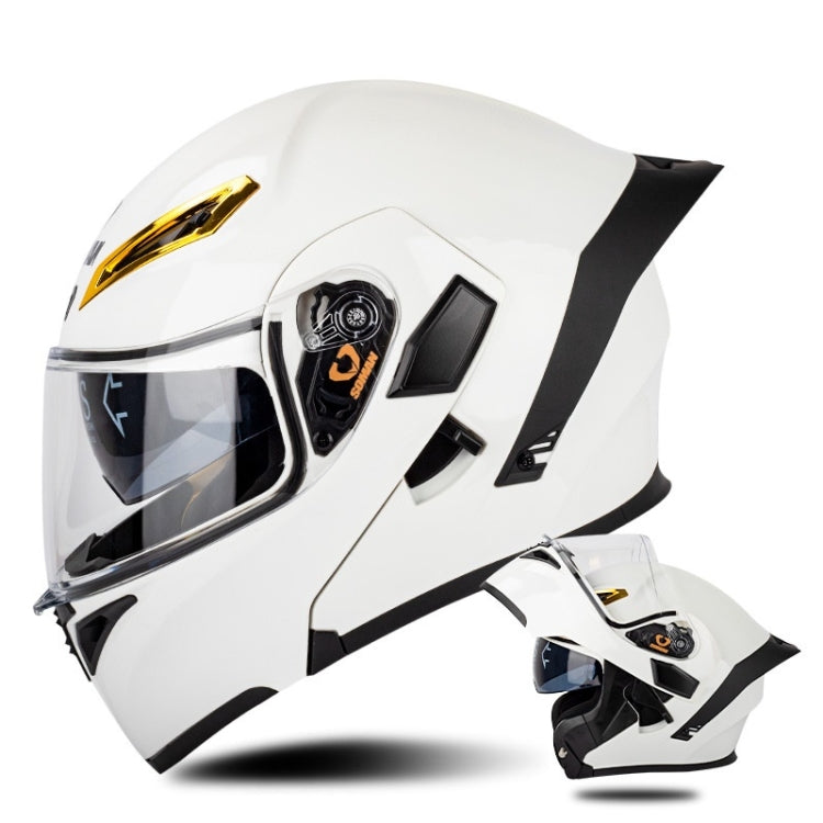 SOMAN Motorcycle Dual Lens Riding Peel-Off Full Coverage Helmet, Size: L(Pearl White) - free shipping - PMC TechLife - Order now!