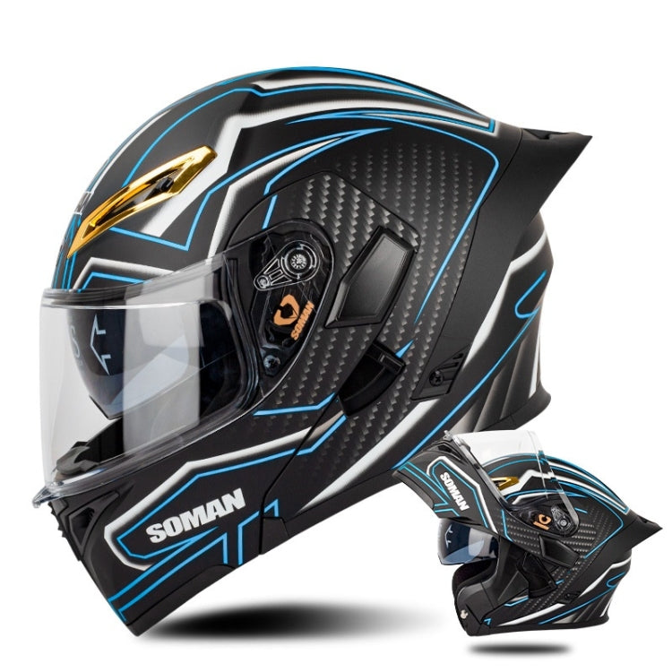 SOMAN Motorcycle Dual Lens Riding Peel-Off Full Coverage Helmet, Size: XXL(Matt Black Blue) - free shipping - PMC TechLife - Order now!