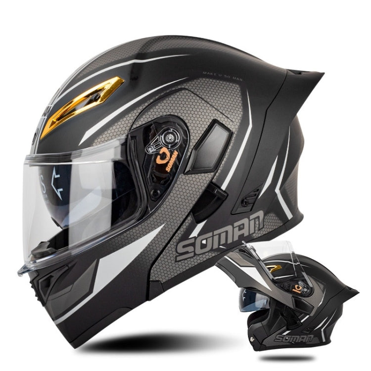 SOMAN Motorcycle Dual Lens Riding Peel-Off Full Coverage Helmet, Size: XXL(Black Gray Track) - free shipping - PMC TechLife - Order now!