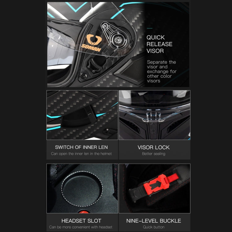 SOMAN Motorcycle Dual Lens Riding Peel-Off Full Coverage Helmet, Size: M(Matt Black) - Helmets by SOMAN | Online Shopping South Africa | PMC TechLife | Buy Now Pay Later Mobicred