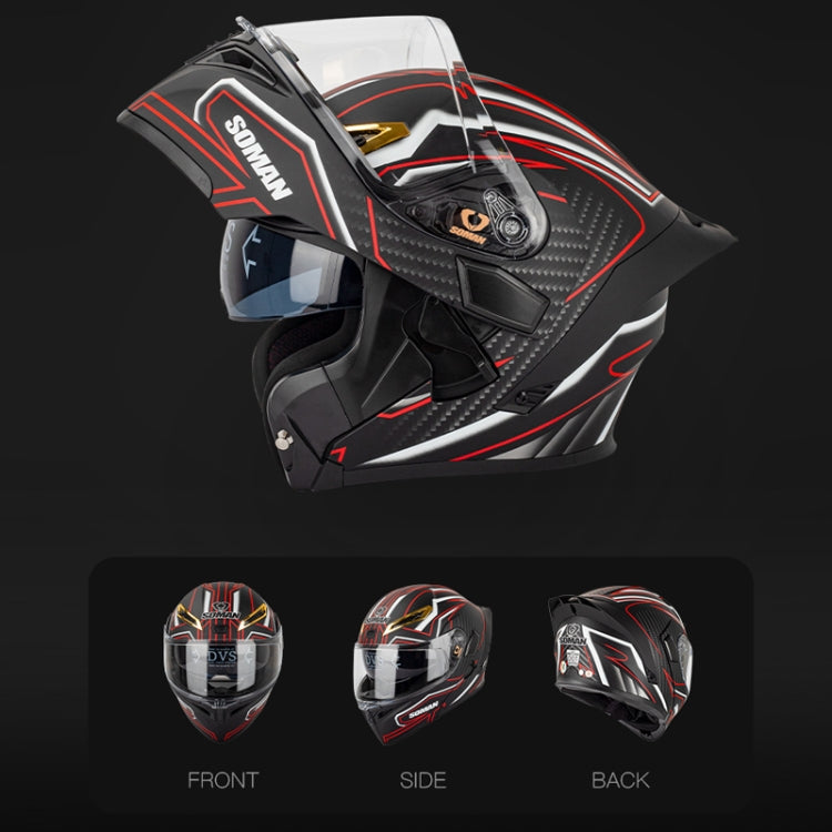 SOMAN Motorcycle Dual Lens Riding Peel-Off Full Coverage Helmet, Size: M(Bright Black White) - free shipping - PMC TechLife - Order now!