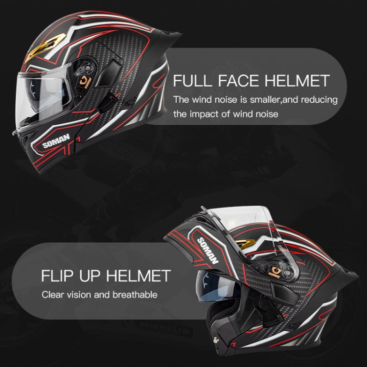 SOMAN Motorcycle Dual Lens Riding Peel-Off Full Coverage Helmet, Size: S(Matt Black Red) - Helmets by SOMAN | Online Shopping South Africa | PMC TechLife | Buy Now Pay Later Mobicred