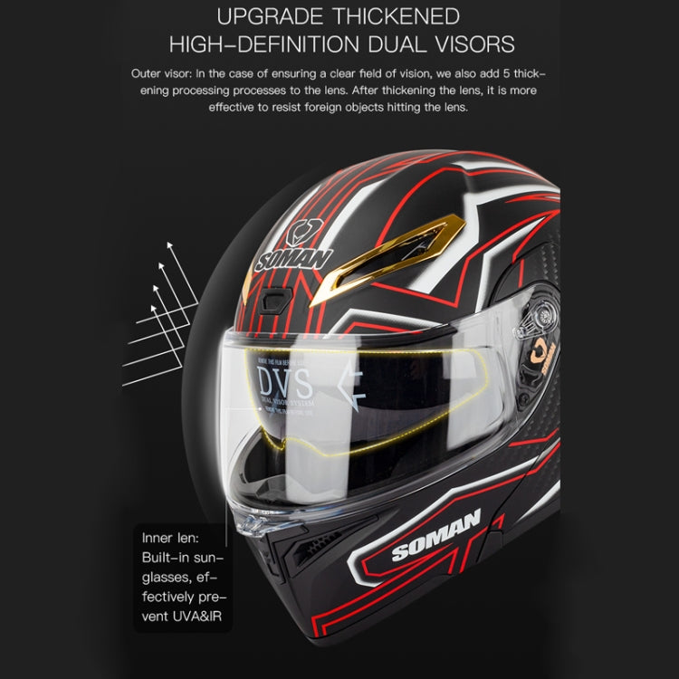 SOMAN Motorcycle Dual Lens Riding Peel-Off Full Coverage Helmet, Size: S(Matt Black Red) - Helmets by SOMAN | Online Shopping South Africa | PMC TechLife | Buy Now Pay Later Mobicred