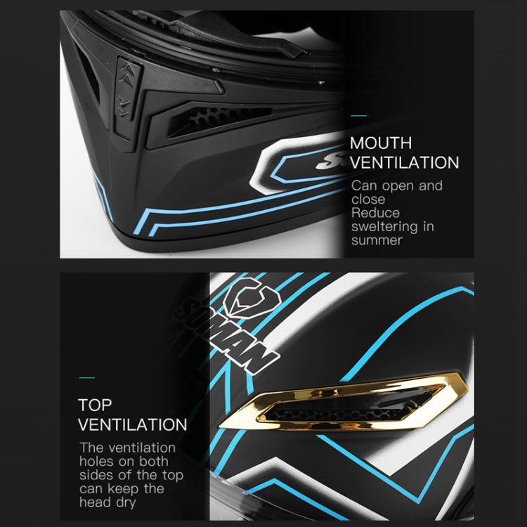 SOMAN Motorcycle Dual Lens Riding Peel-Off Full Coverage Helmet, Size: M(Matt Black Blue) - free shipping - PMC TechLife - Order now!