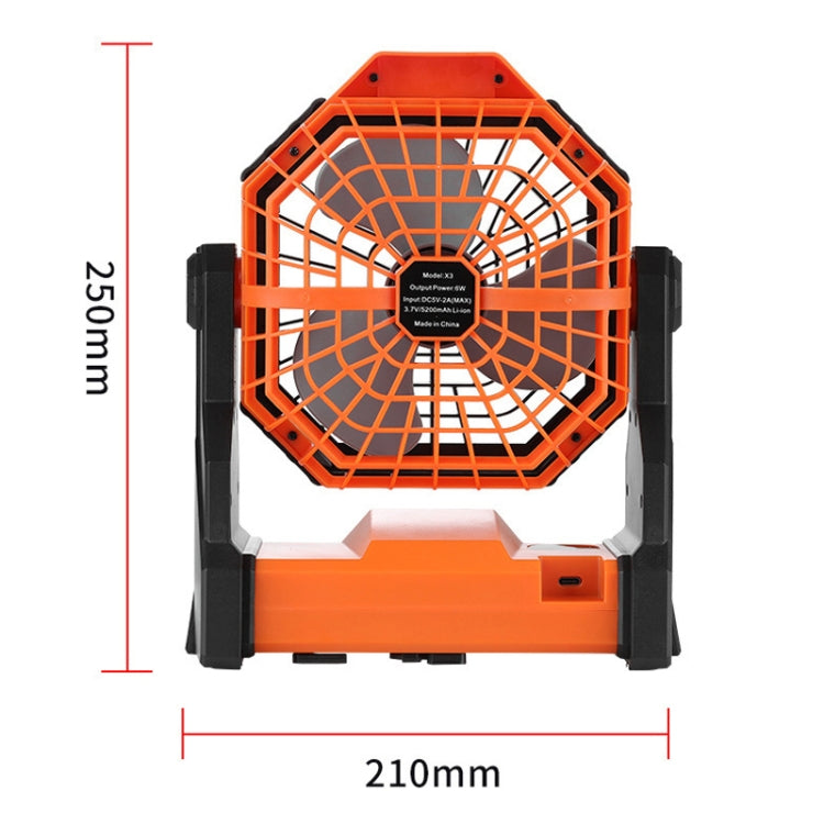 Outdoor Infinitely Variable Speed Portable Large Wind Charging Camping Lighting Fan(Black Orange) - Electric Fans by PMC TechLife | Online Shopping South Africa | PMC TechLife | Buy Now Pay Later Mobicred