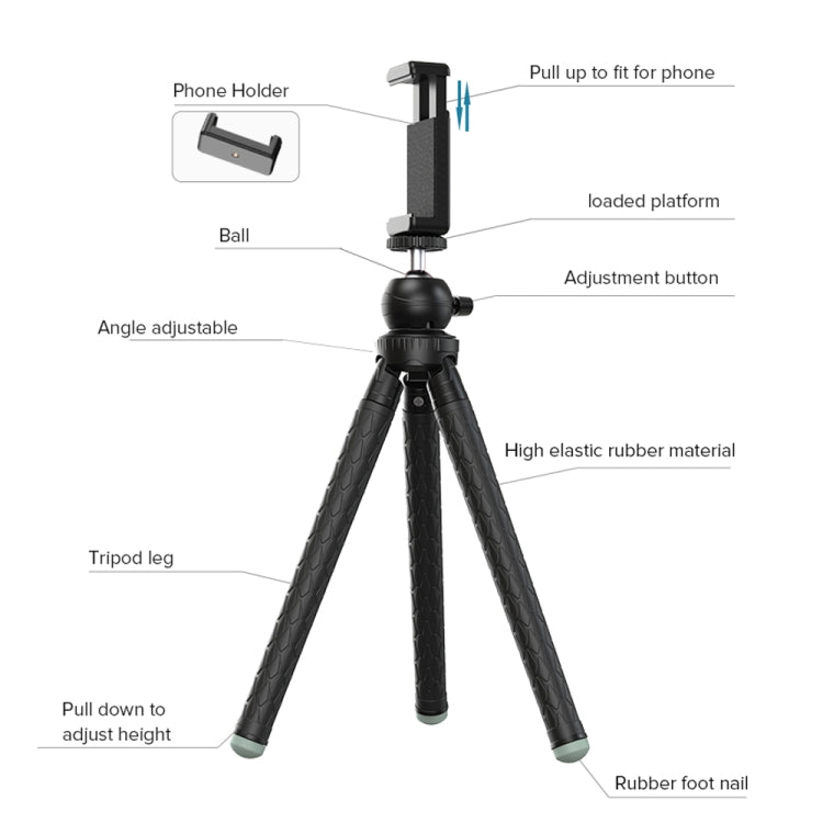 APEXEL APL-JJ09 Mobile Selfie Live Streaming Portable Stretch Telephoto Tripod(Black) - Stand by APEXEL | Online Shopping South Africa | PMC TechLife | Buy Now Pay Later Mobicred