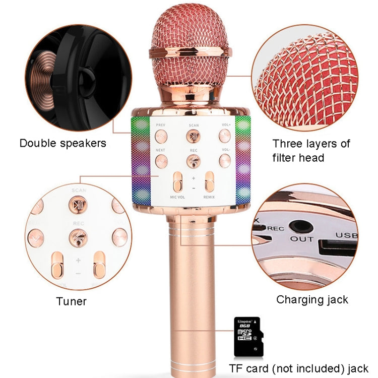 WS-858L LED Light Flashing Wireless Capacitance Microphone Comes With Audio Mobile Phone Bluetoon Live Microphone(Gold) - Microphone by PMC TechLife | Online Shopping South Africa | PMC TechLife | Buy Now Pay Later Mobicred