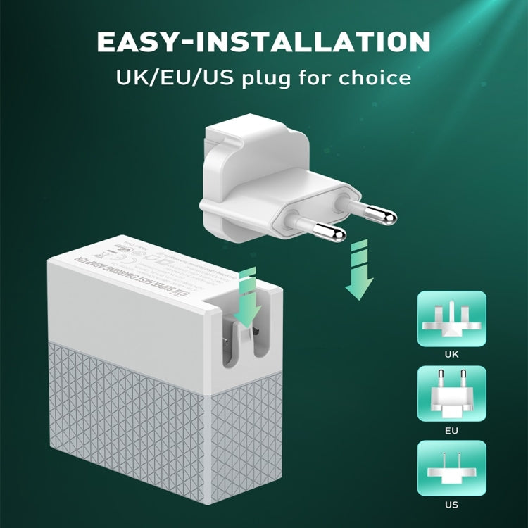 LDNIO A2620C 65W USB+Type-C/USB-C Port Dual Port Universal Phone Tablet Travel Charger(EU Plug+Type-C to 8 Pin) - free shipping - PMC TechLife - Order now!