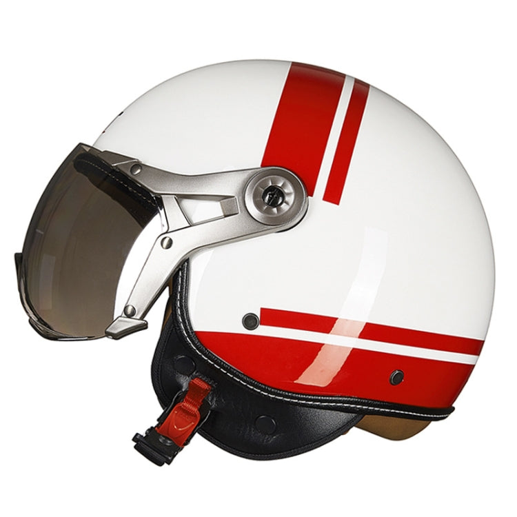 GXT Electric Vehicle Half Cover Helmet Four Seasons Retro Helmet, Size: L(Painted White Red Stripes) - free shipping - PMC TechLife - Order now!