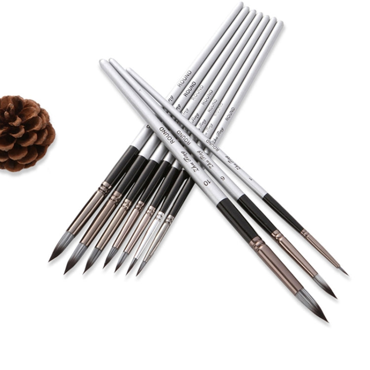 10 In 1 Nylon Hair Watercolor Paint Brush Set Wooden Handle Round Pointed Acrylic Painting Pens(Silver Black) - Art Supplies by PMC TechLife | Online Shopping South Africa | PMC TechLife | Buy Now Pay Later Mobicred