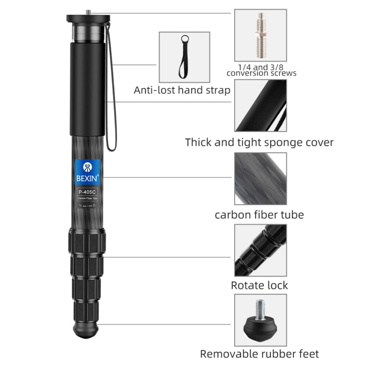 BEXIN P365CF-S Carbon Fiber Monopod Travel Shooting Mobile Phone Live Selfie Bracket Retractable Portable Monopod - Monopods by BEXIN | Online Shopping South Africa | PMC TechLife | Buy Now Pay Later Mobicred