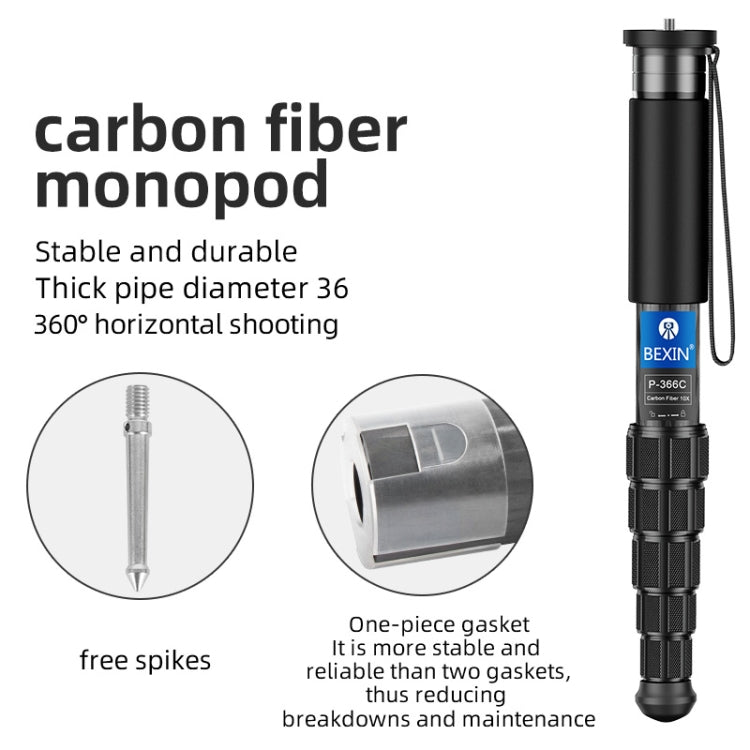 BEXIN P405CF-S Carbon Fiber Monopod Travel Shooting Mobile Phone Live Selfie Bracket Retractable Portable Monopod - free shipping - PMC TechLife - Order now!
