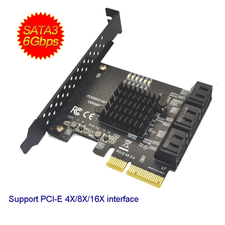 PCIE  4X To 6 Port  SATA 3.0 Adapter Expansion Card ASMedia ASM1166 Converter - Add-on Cards by PMC TechLife | Online Shopping South Africa | PMC TechLife