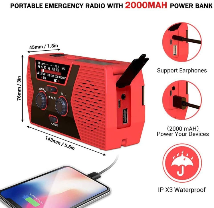 AM/FM/NoAA 2000mAh Emergency Radio Portable Hand Crank Solar Powered Radio(Orange) - Radio Player by PMC TechLife | Online Shopping South Africa | PMC TechLife | Buy Now Pay Later Mobicred