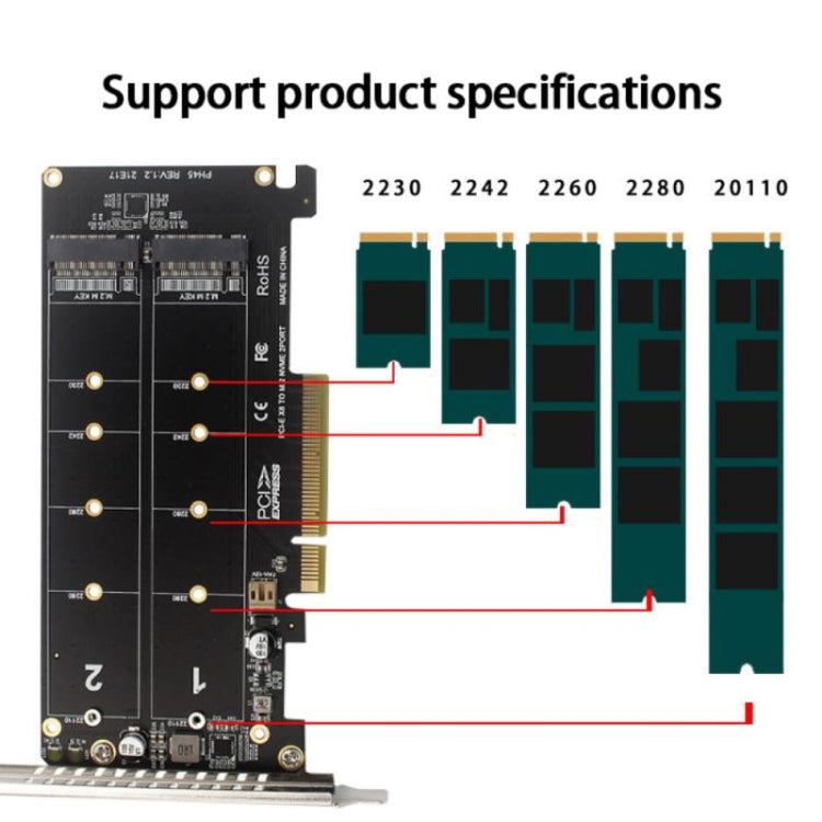 PCI-E X8 Double Disk Transfer Card NVME M.2 MKEY SSD RAID Array Expansion Adapter(PH45) - Card Adapter by PMC TechLife | Online Shopping South Africa | PMC TechLife