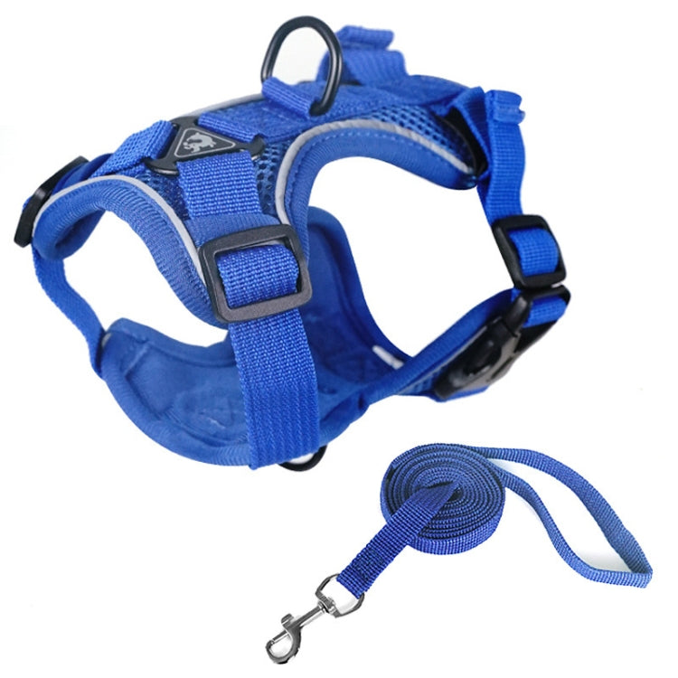 Pet Vest Harness + Traction Rope Set Reflective Breathable Dog Cat Harness, Size: XL(Blue) - Leashes by PMC TechLife | Online Shopping South Africa | PMC TechLife