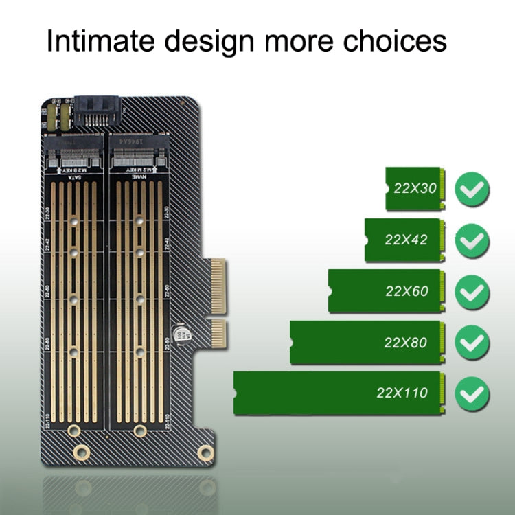 M.2 NVME NGFF SSD To PCIE SATA Dual Disk Conversion Expansion Card Supports MKEY BKEY Wiring(Black) - Add-on Cards by PMC TechLife | Online Shopping South Africa | PMC TechLife