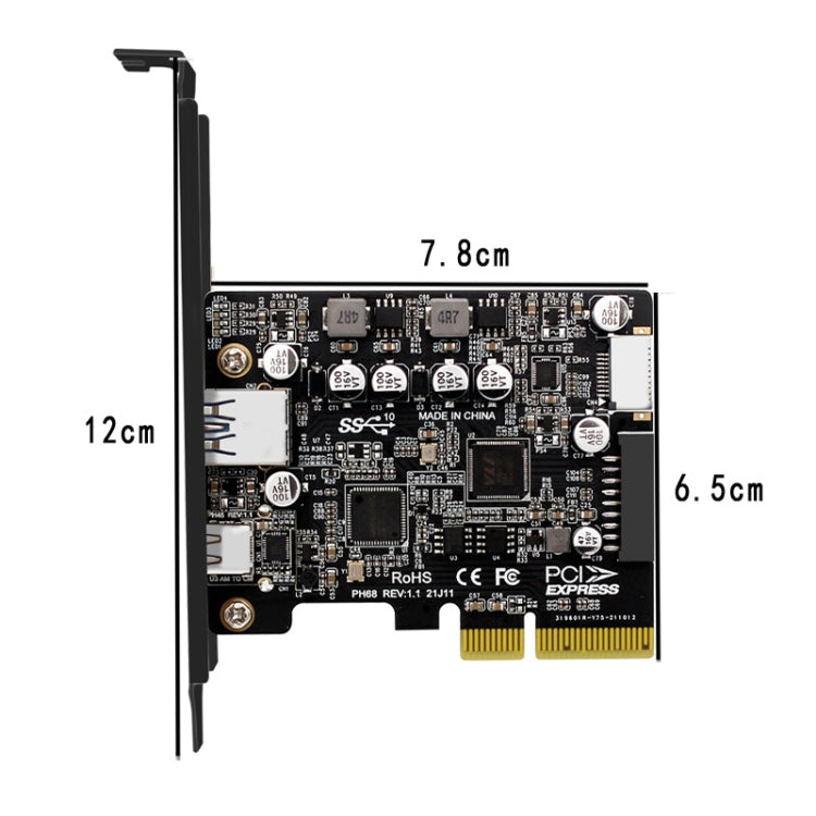 PCIE 3.0 To USB 3.2 Extension Card Type-C Port Front Type-E Expansion Riser Card(PH68) - Card Adapter by PMC Jewellery | Online Shopping South Africa | PMC Jewellery | Buy Now Pay Later Mobicred