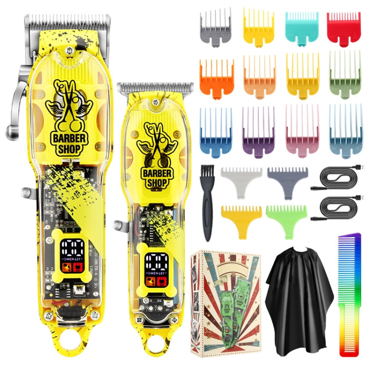 Haircutter Set Transparent Body Oil Head Electric Hair Clipper Men Home Electric Pusher(Scissors Yellow) - free shipping - PMC TechLife - Order now!