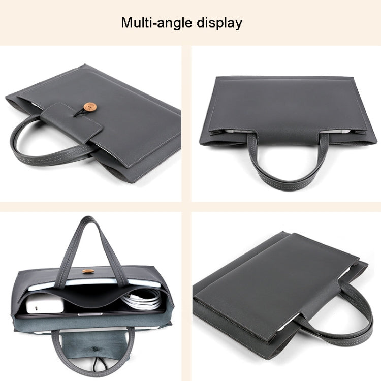 15.4/16 inch Elastic Button Laptop Waterproof PU Handbag(Grey) - free shipping - PMC Jewellery - Order now!