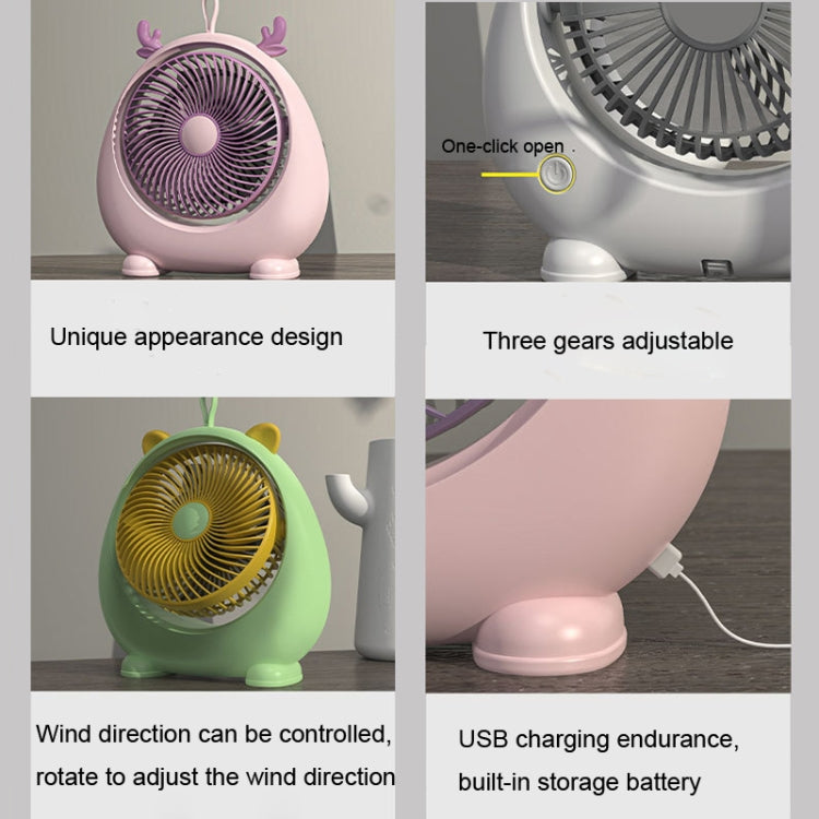 Dormitory Portable Animal Ear Desktop Electric Fan, Style: Charging Version Pink - free shipping - PMC Jewellery - Order now!