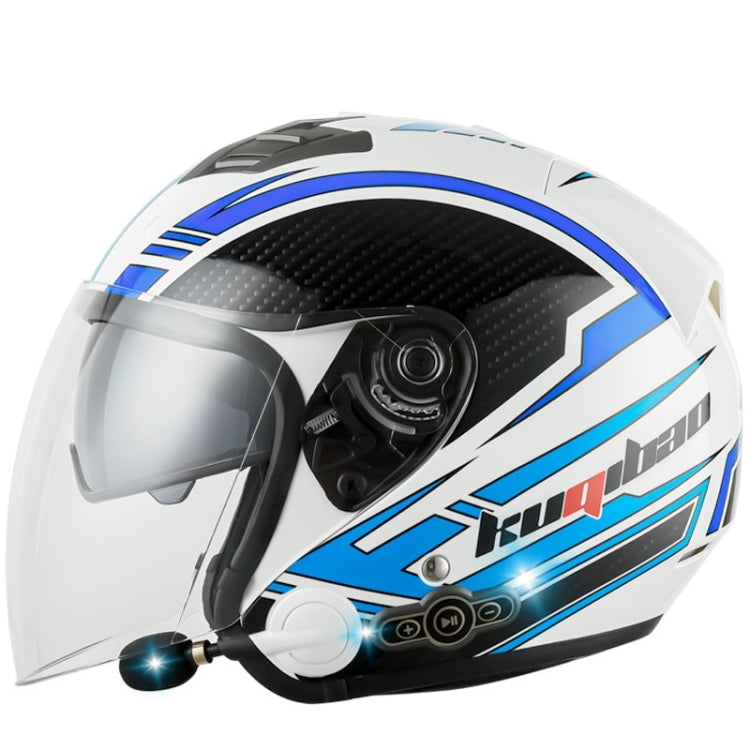 KUQIBAO Motorcycle Smart Bluetooth Sun Protection Double Lens Safety Helmet, Size: M(White Phantom Fiber) - free shipping - PMC TechLife - Order now!