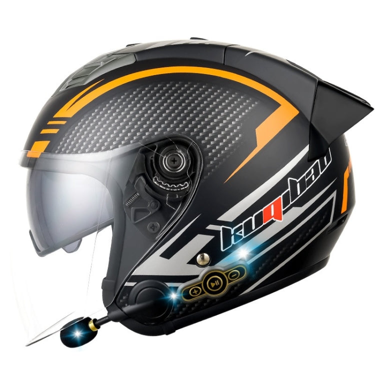 KUQIBAO Motorcycle Smart Bluetooth Sun Protection Double Lens Safety Helmet, Size: M(Matte Black Phantom Fiber+Black Tail) - free shipping - PMC TechLife - Order now!