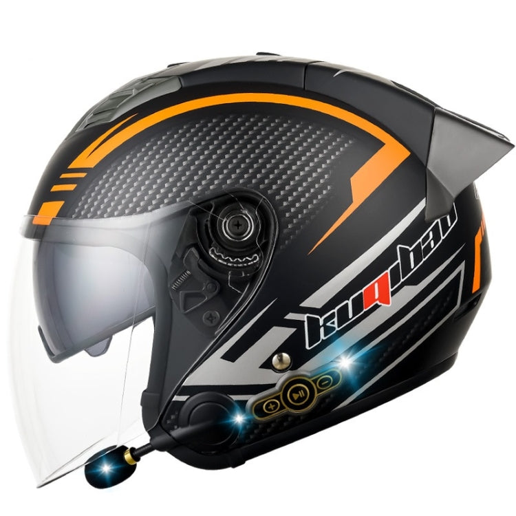KUQIBAO Motorcycle Smart Bluetooth Sun Protection Double Lens Safety Helmet, Size: M(Matte Black Phantom Fiber+Gray Rear Spoiler) - free shipping - PMC TechLife - Order now!