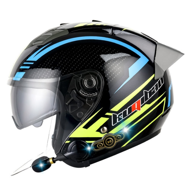 KUQIBAO Motorcycle Smart Bluetooth Sun Protection Double Lens Safety Helmet, Size: M(Bright Black Phantom Fiber+Gray Tail) - free shipping - PMC TechLife - Order now!