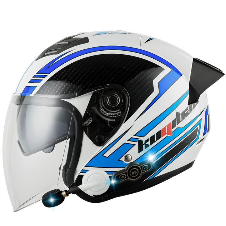 KUQIBAO Motorcycle Smart Bluetooth Sun Protection Double Lens Safety Helmet, Size: L(White Phantom Fiber+Black Tail) - free shipping - PMC TechLife - Order now!