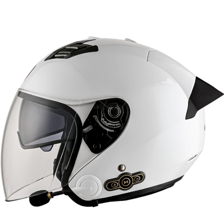KUQIBAO Motorcycle Smart Bluetooth Sun Protection Double Lens Safety Helmet, Size: L(White+Black Tail) - free shipping - PMC TechLife - Order now!