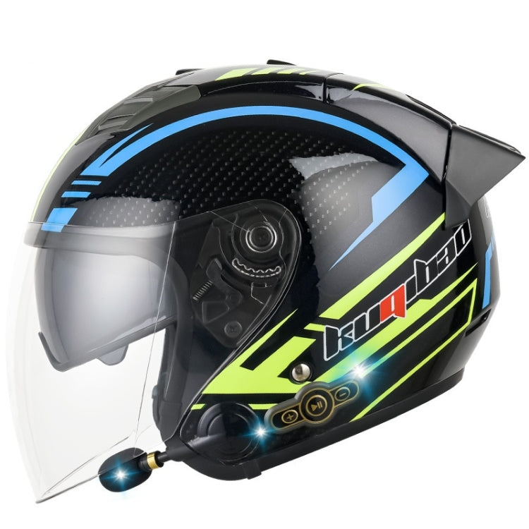 KUQIBAO Motorcycle Smart Bluetooth Sun Protection Double Lens Safety Helmet, Size: XL(Bright Black Phantom Fiber+Black Tail) - free shipping - PMC TechLife - Order now!