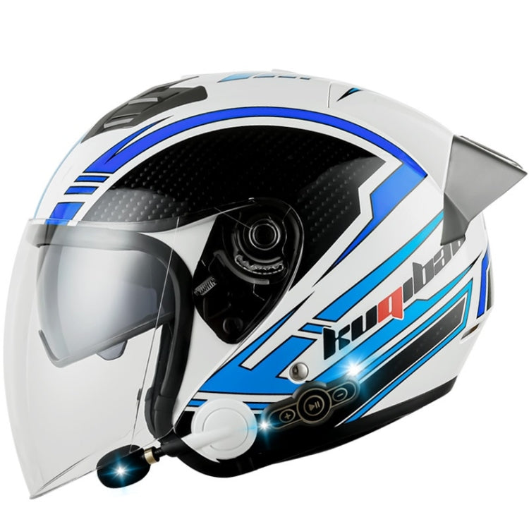 KUQIBAO Motorcycle Smart Bluetooth Sun Protection Double Lens Safety Helmet, Size: XL(White Phantom Fiber+Gray Tail) - free shipping - PMC TechLife - Order now!