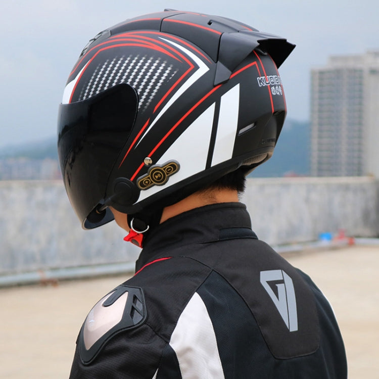 KUQIBAO Motorcycle Smart Bluetooth Sun Protection Double Lens Safety Helmet, Size: XXL(Bright Black Phantom Fiber+Gray Tail) - free shipping - PMC TechLife - Order now!