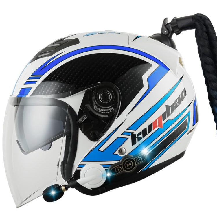 KUQIBAO Motorcycle Bluetooth Headset Double Lens Helmet With Braid, Size: XXL(White Phantom Fiber) - free shipping - PMC TechLife - Order now!