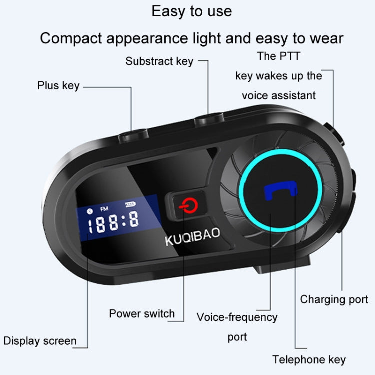 KUQIBAO Motorcycle Helmet Waterproof Bluetooth-compatible Headset With Screen(Hard Microphone) - Motorcycle Walkie Talkie by PMC Jewellery | Online Shopping South Africa | PMC Jewellery | Buy Now Pay Later Mobicred