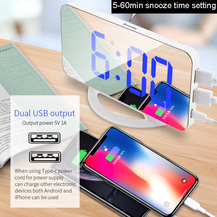 TS-8201 LED Digital Mirror Alarm Clock Big Screen Dual USB Desktop Table Clock, Color: White Shell Red Light - Alarm Clocks by PMc TechLife | Online Shopping South Africa | PMc TechLife | Buy Now Pay Later Mobicred