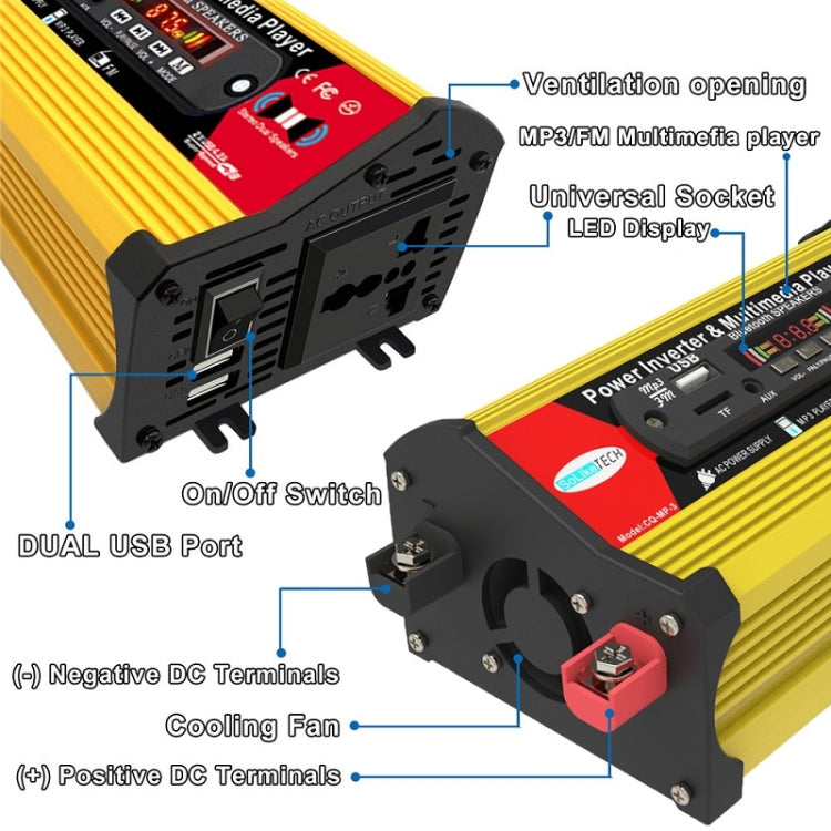 SOLIKE TECH 300W Modified Sine Wave Inverter with Bluetooth MP3/FM Multimedia Player 12V to 220V - free shipping - PMC TechLife - Order now!